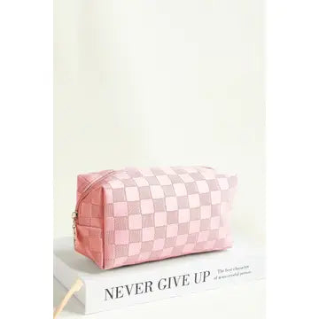 PINK CHECKERED COSMETIC POUCH