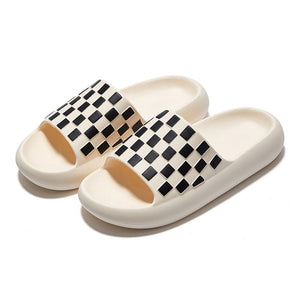 THE MUST HAVE CHECKERED PILLOW SLIDES-BLACK & WHITE OPTIONS