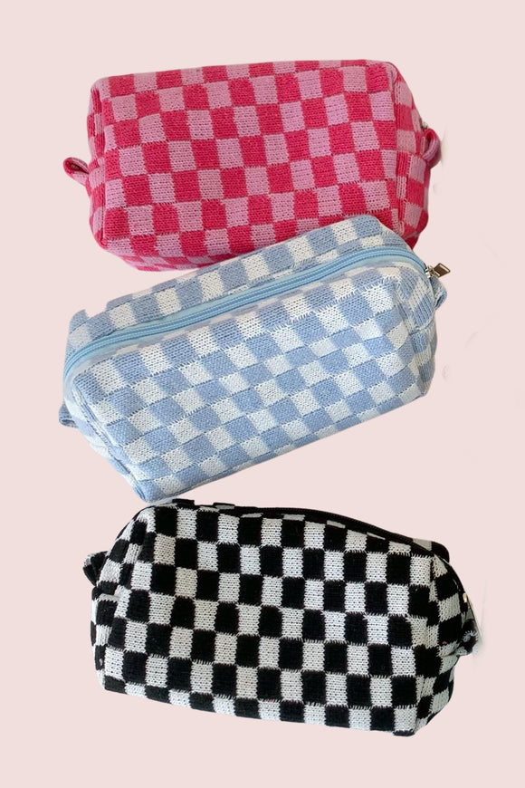 Black/Blue Checker Cosmetic Bag