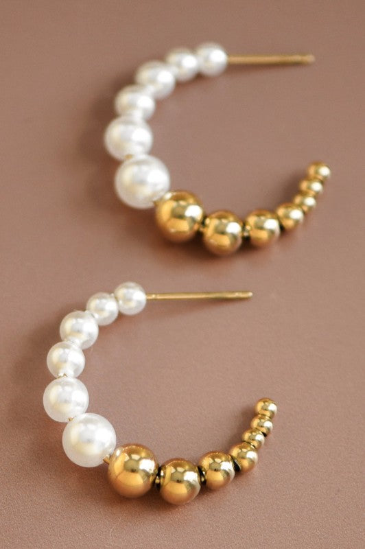 PEARL & GOLD STAINLESS STEEL HOOPS