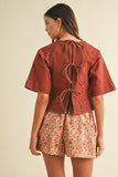 DENIM TIE BACK BLOUSE