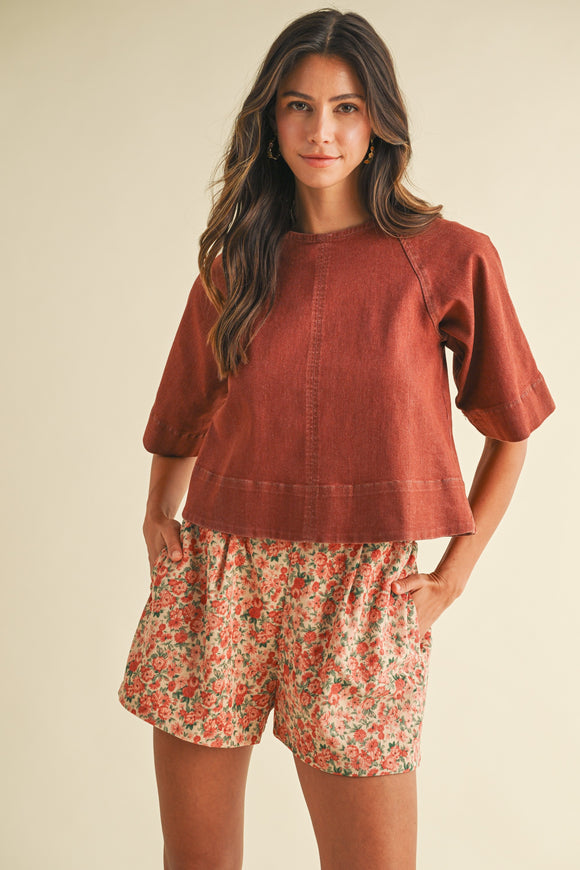 DENIM TIE BACK BLOUSE