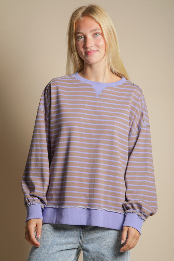 STRIPE OVERSIZED MOCHA/LAVENDER