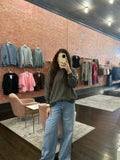 FLEECE PULLOVER WITH POCKETS IN BROWN
