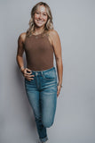 COMFY HALTER BODYSUIT IN MOCHA