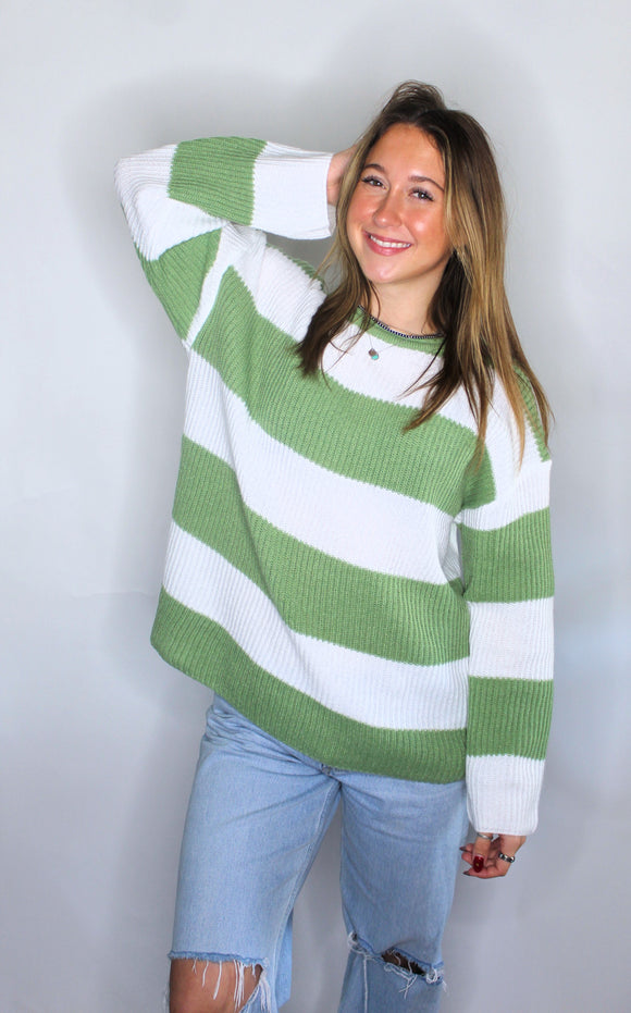 STRIPPED SAGE SWEATER