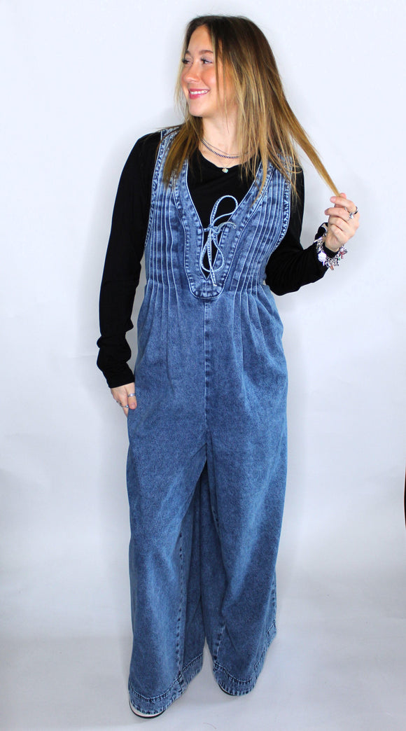 DENIM PINTUCK JUMPSUIT