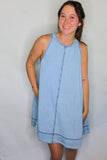 A-LINE SLEEVELESS DENIM DRESS