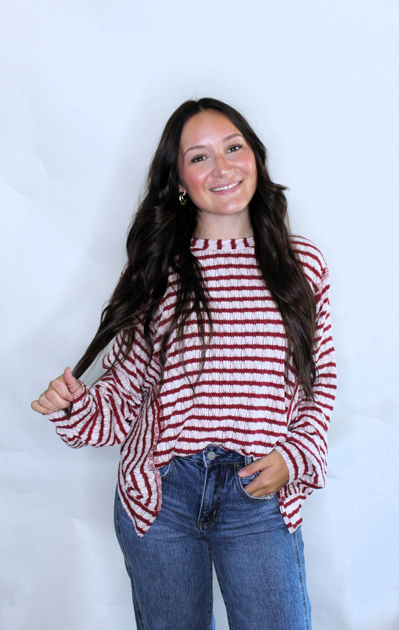 TEXTURED KNIT STRIPE TOP