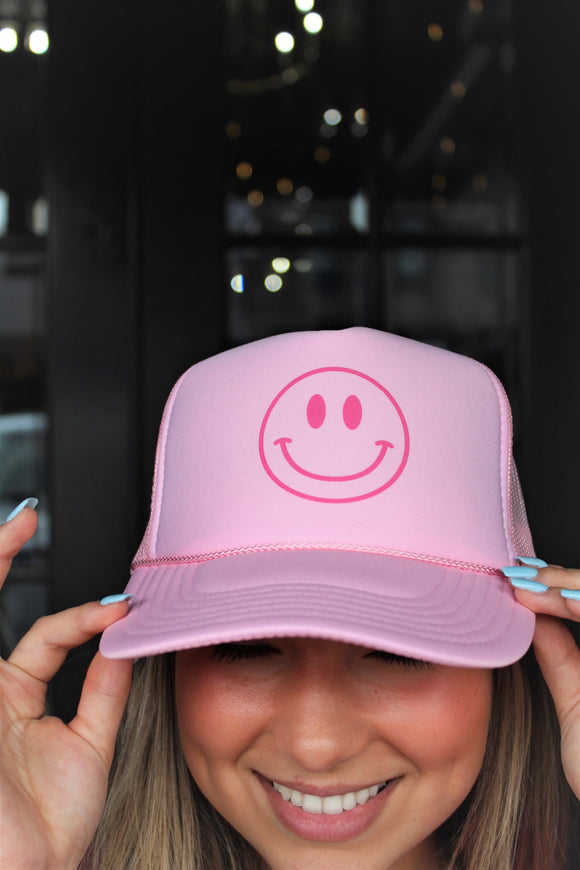 PINK ON PINK SMILEY TRUCKER HAT