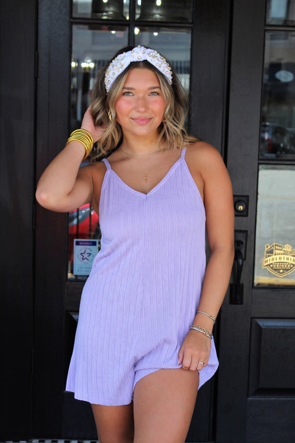 COZY RIB KNIT ROMPER IN LAVENDER