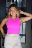 THICK RIBBED CROP AND COMFY TANK-FUCHSIA