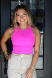 THICK RIBBED CROP AND COMFY TANK-FUCHSIA