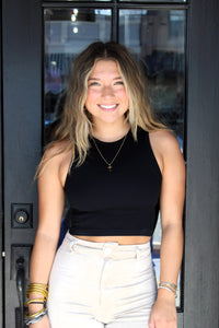THICK RIBBED CROP AND COMFY TANK-BLACK