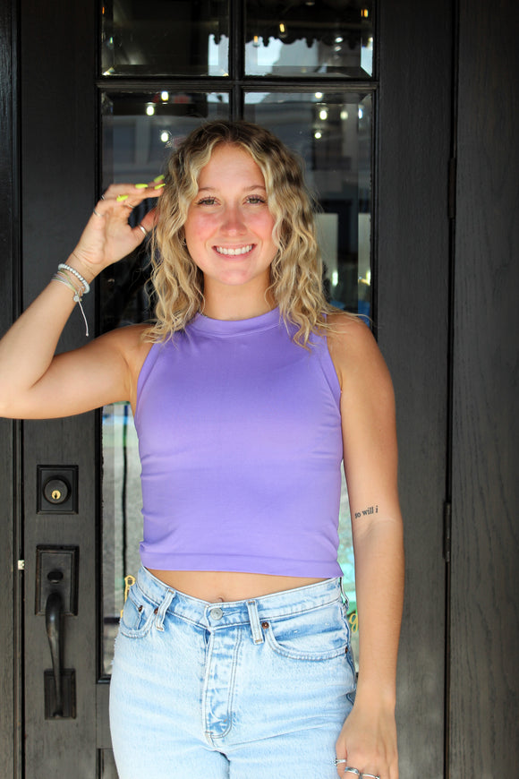 CROPPED SEAMLESS AND COMFY TANK-PURPLE