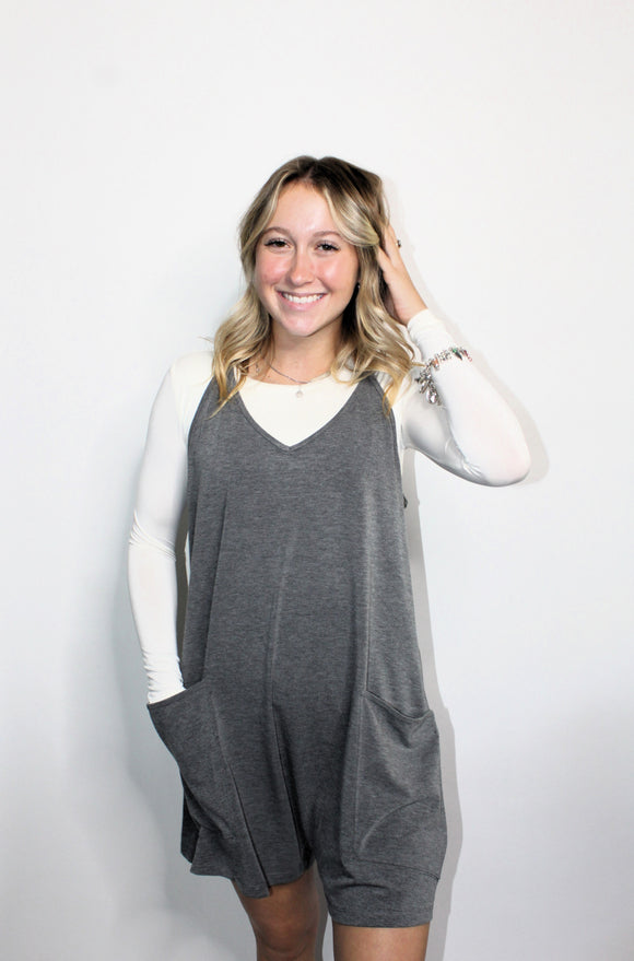 TIME FOR A CHANGE ROMPER IN CHARCOAL
