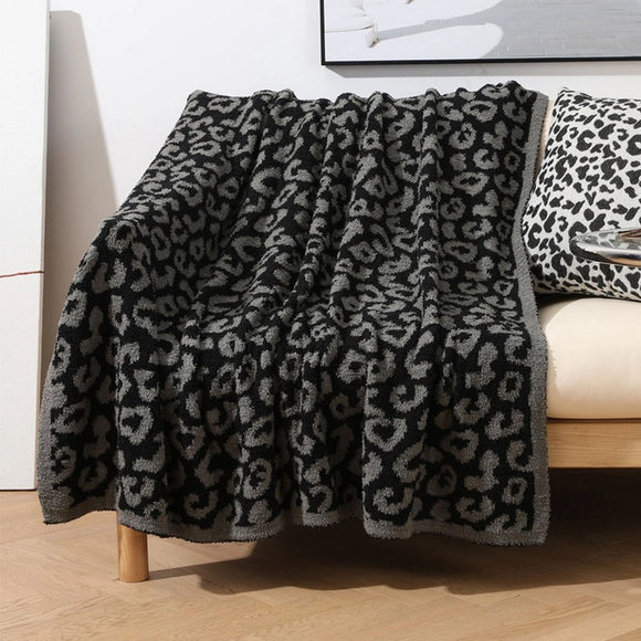 BLACK & GREY LEOPARD BLANKET