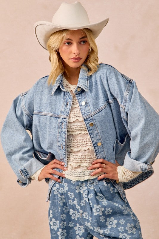 DENIM JACKET WITH BACK PLEAT